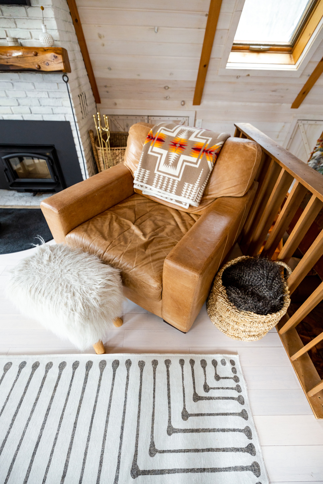 Brown Wooden Chair Beside White Fur Textile